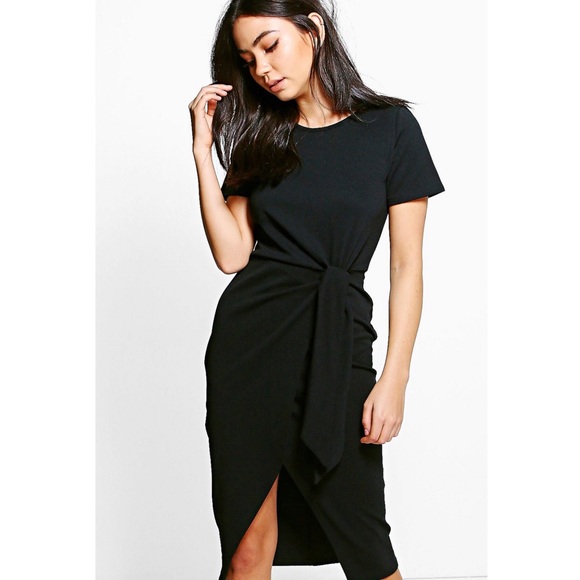 EUC Boohoo Lottie Tie Scuba Midi Dress 4 - Picture 4 of 4